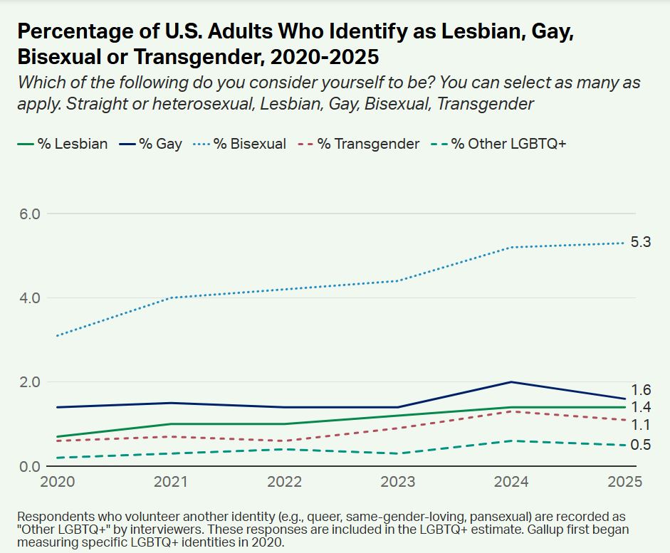 Сколько людей в США относят себя к ЛГБТК+. Исследование