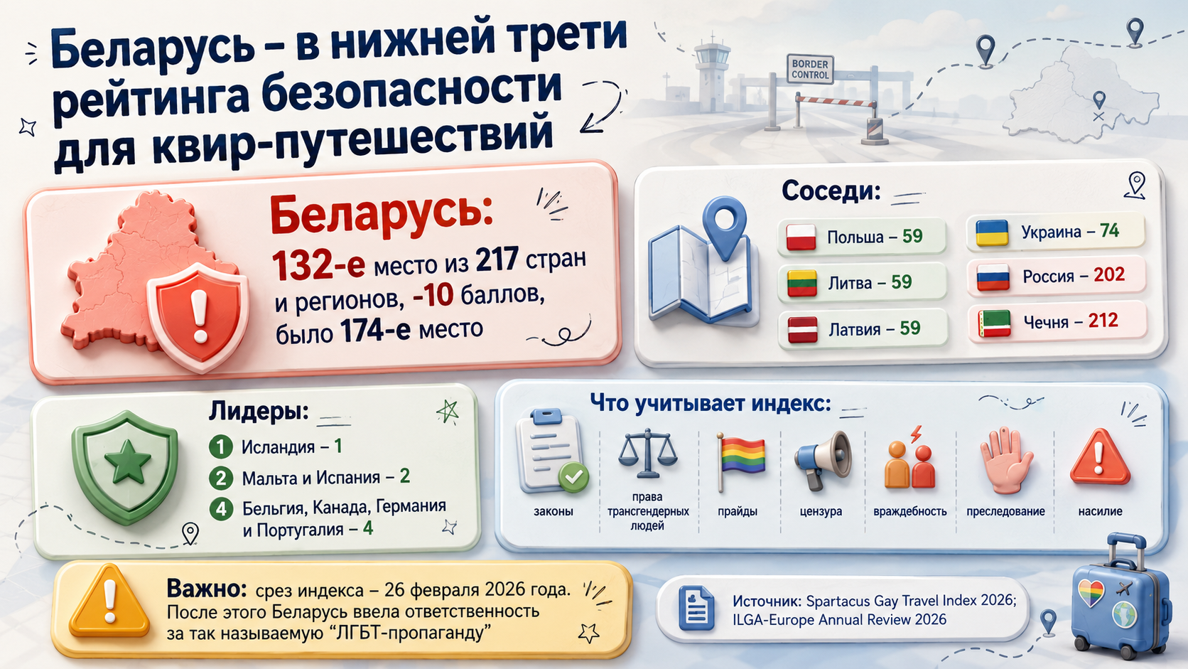 Беларусь №132 в рейтинге безопасных стран для квир-путешествий